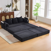 Divano modulare ULEVR 200x190 cm in velluto a coste nero con ottomana, tasca laterale e 3 cuscini