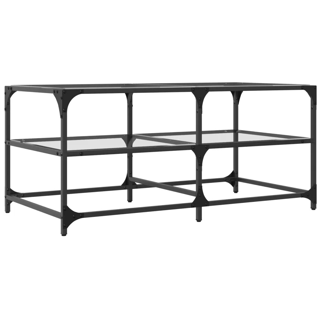 2 pz Tavolini da salotto | Tavolino da caff¨¨ | Tavolino da Soggiorno con Piano Vetro Trasparente 98,5x50x45 cm Acciaio