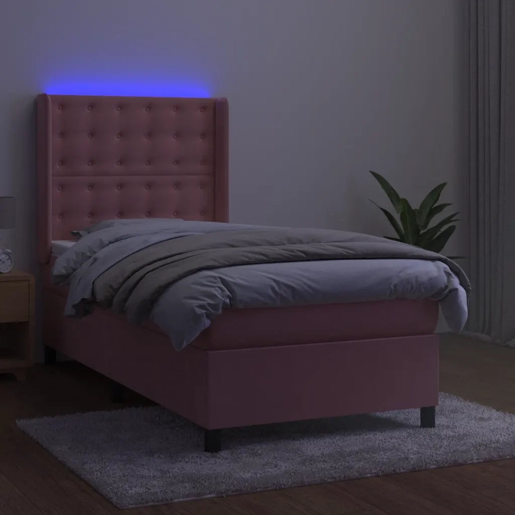 Letto a Molle con Materasso e LED Rosa 90x190 cm in Velluto 3139780