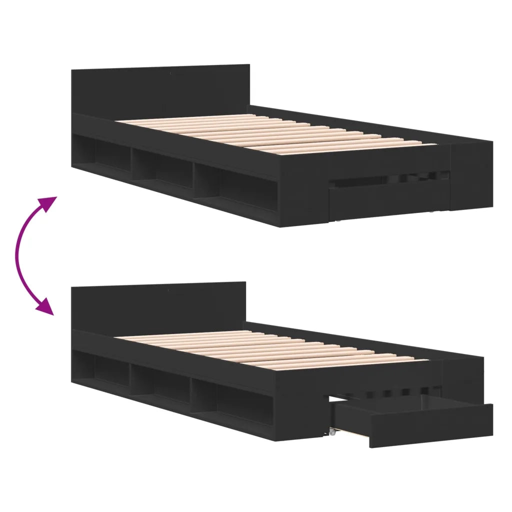 Giroletto con Cassetto Nero 75x190 cm in Legno Multistrato 3280805