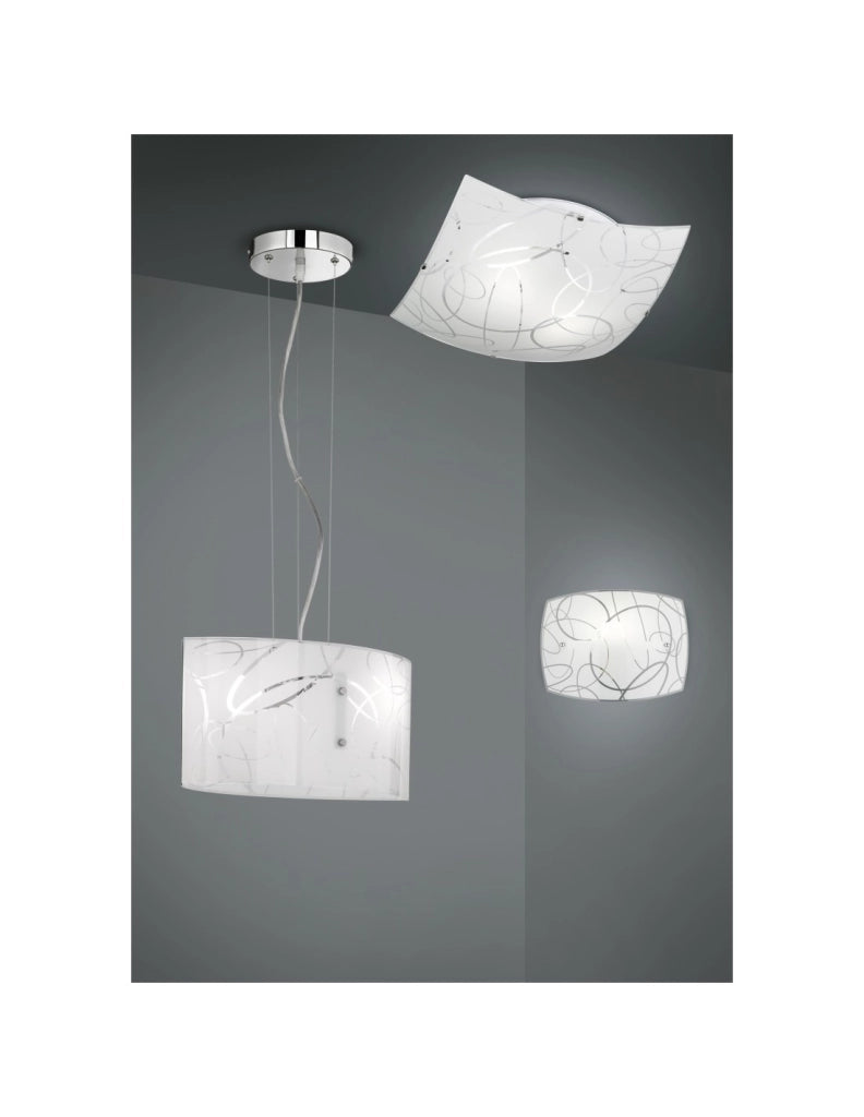Plafoniera Quadrata Spirelli 3xE27 Vetro Con Cerchi Decorativi 50x50 cm Trio Lighting