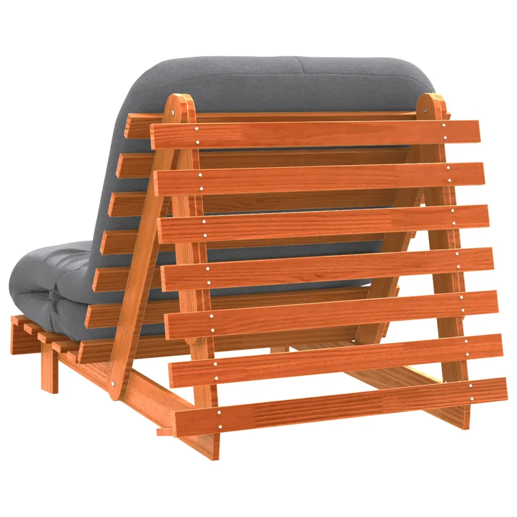 Divano Letto Futon con Materasso Marrone Cera 90x206x11cm Pino