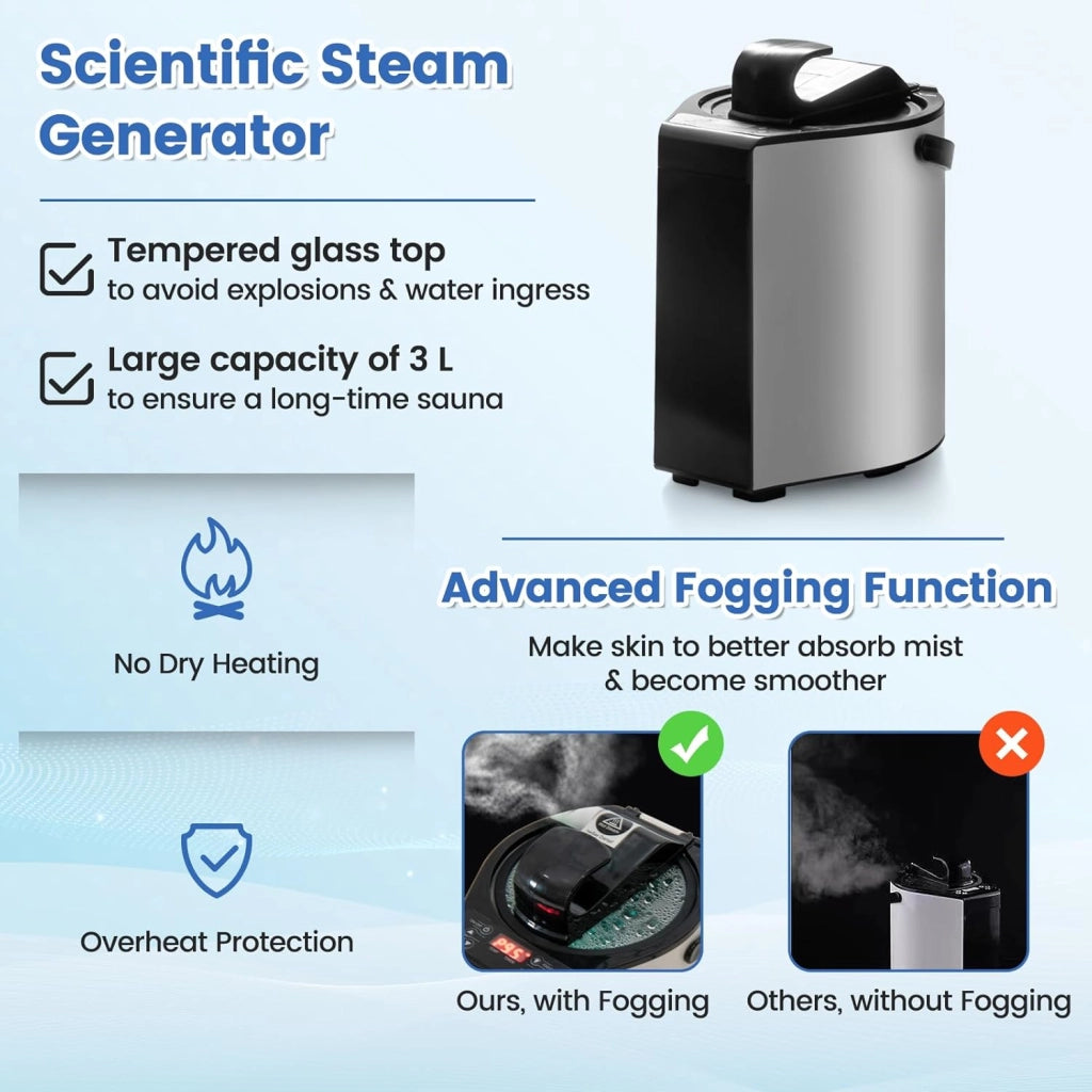 Sauna a Vapore Portatile 3 L, Cabina Domestica per SPA, 9 Temperature Regolabili, 15-90 Minuti, Telecomando e Sedia, 1000W (Argento)