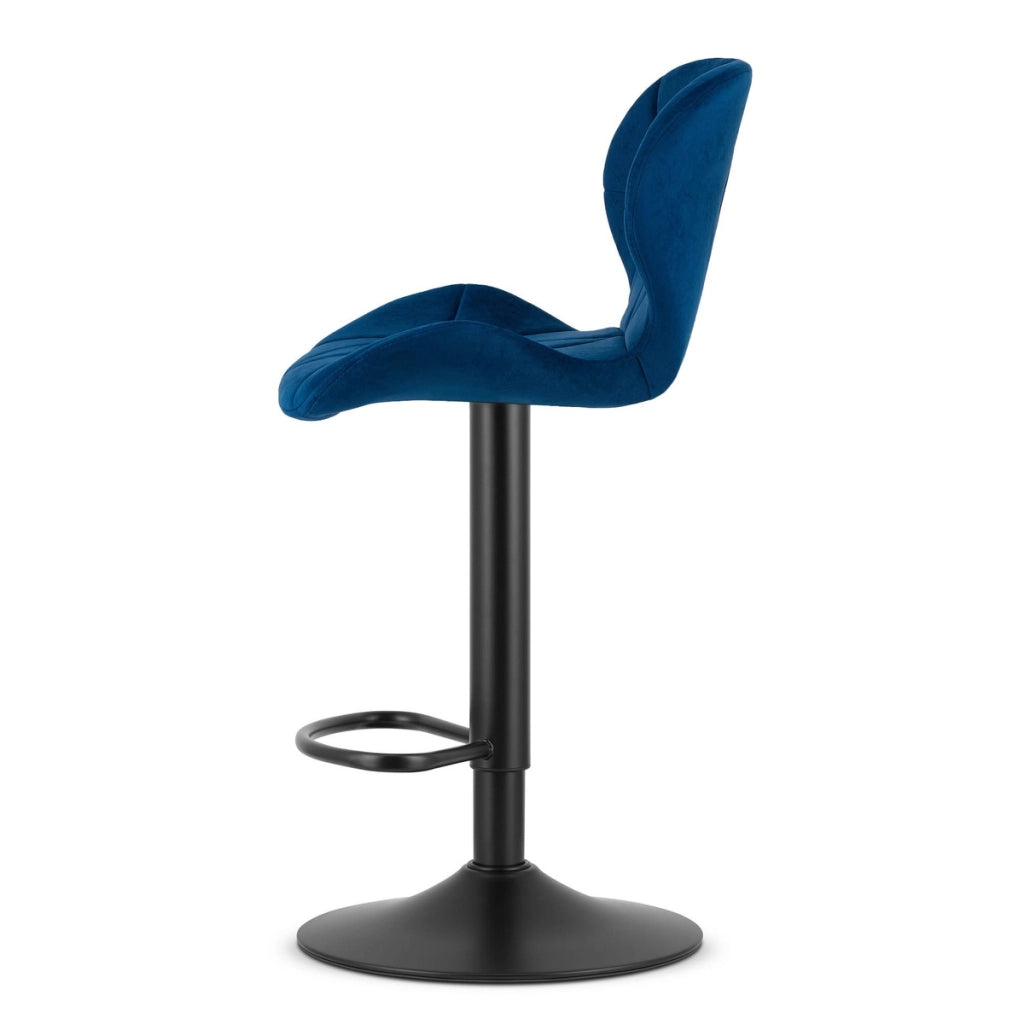 Sgabello West in velluto blu notte con base nera girevole