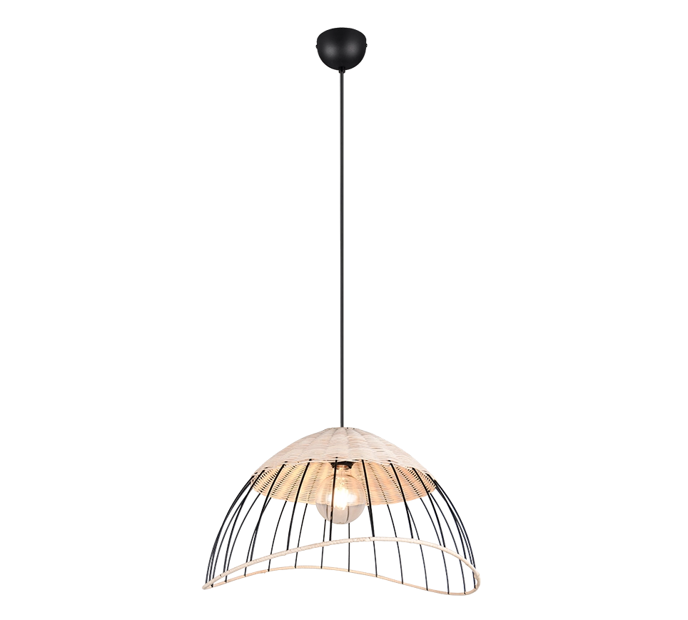 Lampada a sospensione, rattan e metallo, naturale e nero, D 48 cm, Sandrine