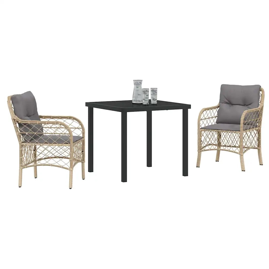 Set da Pranzo per Giardino con cuscino 3 pcs Beige polyrattan 3380232
