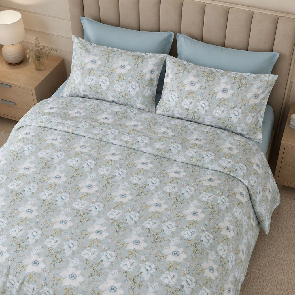 Samimali, set Completo Letto Matrimoniale in Percalle, blu Chiaro