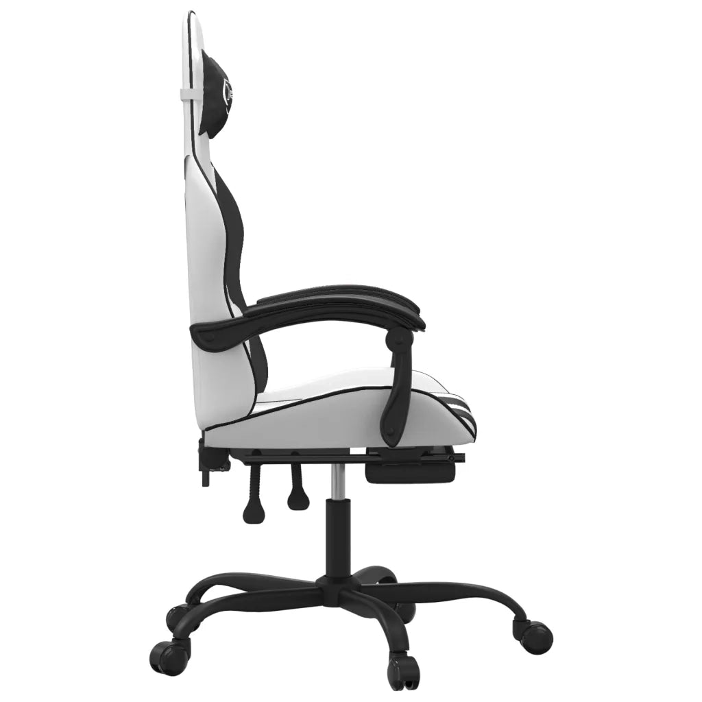Sedia da Gaming Girevole Poggiapiedi Bianco e Nero Similpelle 349613