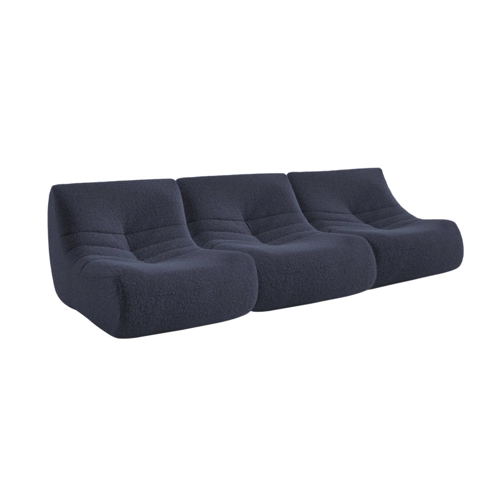 Divano modulare tessuto effetto alpaca, 3 posti, blu notte
