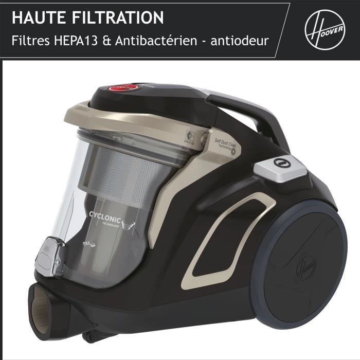 Aspirapolvere a bidone senza sacco - HOOVER - HP720PET - 850 W - 68 dBA - Cassetta 2 L - Speciale per parquet e animali