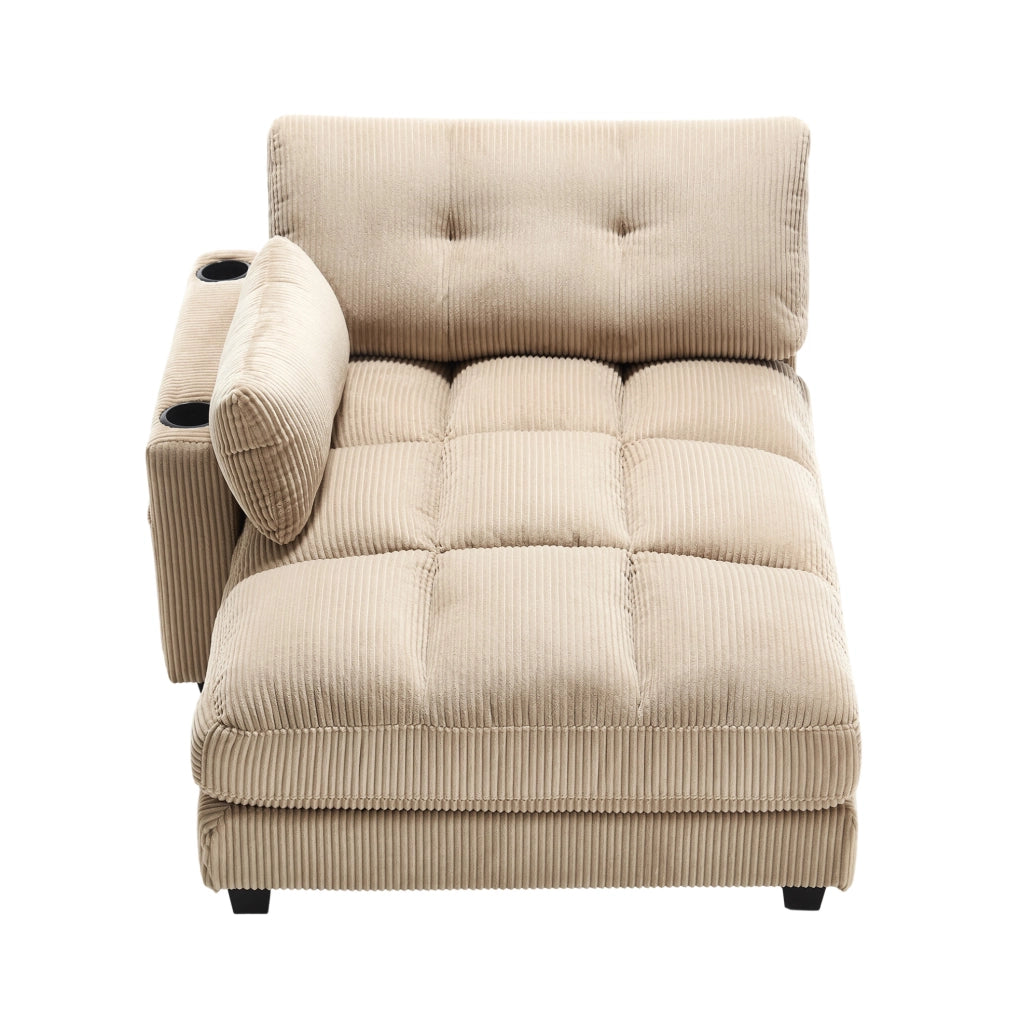 Poltrona relax 140x112x81 cm con 3 portabicchieri e tasca laterale in corduroy khaki