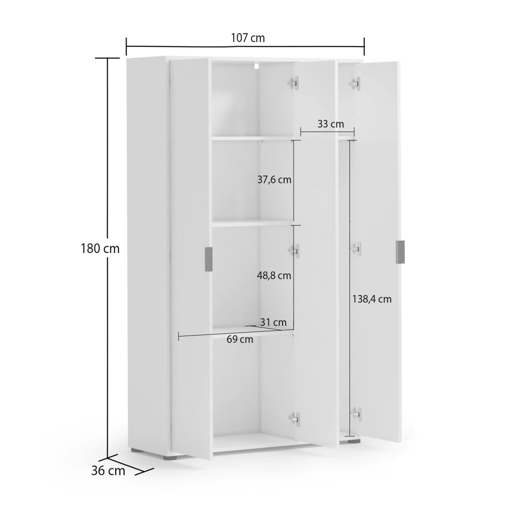 Teolo, Armadio Multiuso Grande Cassetti Made in Italy, 106.9x180h cm Bianco Lucido