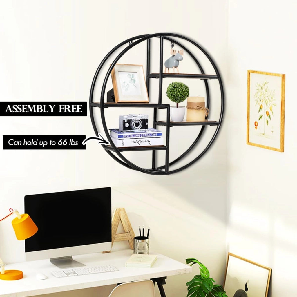Mensola Rotonda da Parete con 4 Ripiani, Mensola Decorativa da Appendere, Design Moderno, Decorazione da Parete per Soggiorno, Camera da Letto, Cucina,55x11x55 cm