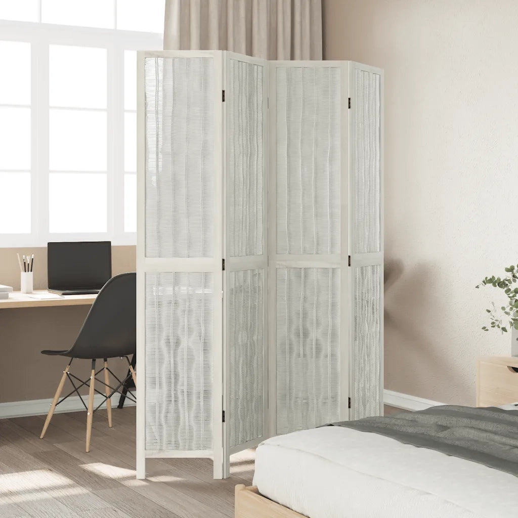 Divisorio Ambienti | Divider per stanze | Paravento 4Pannelli Bianco Legno Massello di Paulownia