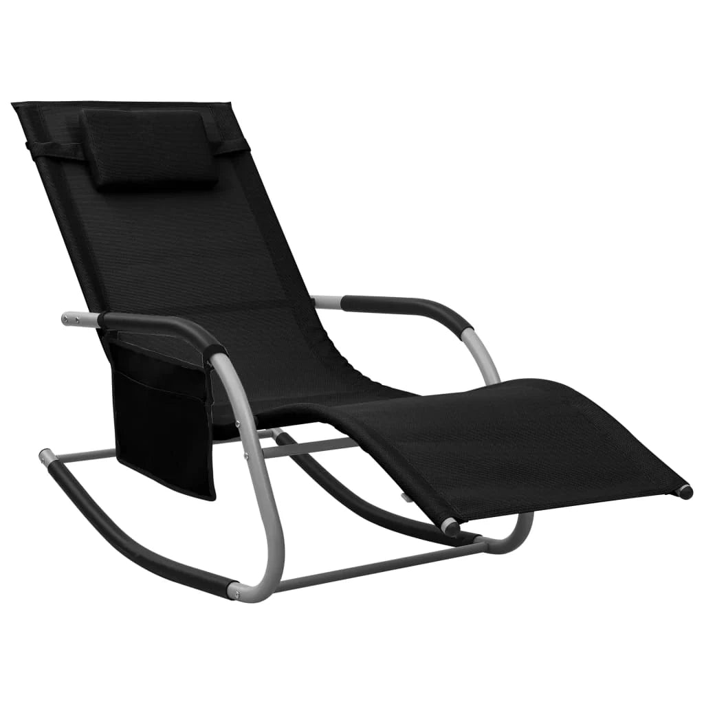 Lettino prendisole sedia a sdraio lettino prendisole letto da giardino mobili da esterno per patio textilene nero e grigio 02_0012938