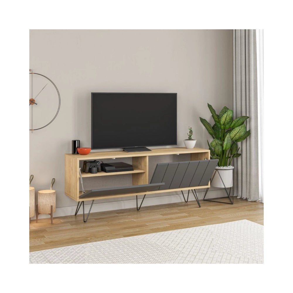 Mobile porta Tv con due ante a ribalta Piccadilly 139x36x57 colore rovere antracite