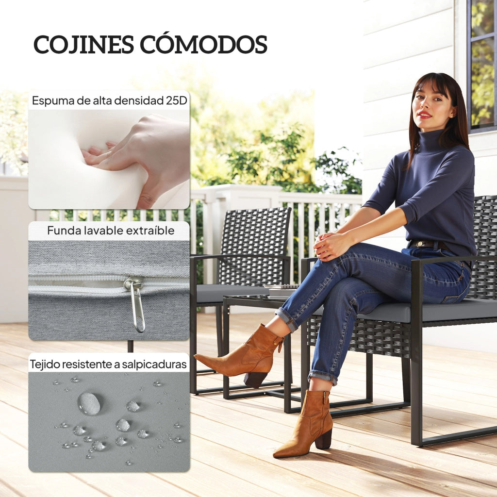 Set Giardino Rattan Sintetico ¨C Zephmum ¨C Grigio, Polipropilene, 6 Pezzi con Cuscini