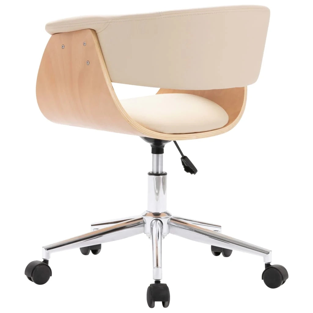 Sedia girevole da ufficio/studio in legno curvato e similpelle color crema 02_0024094