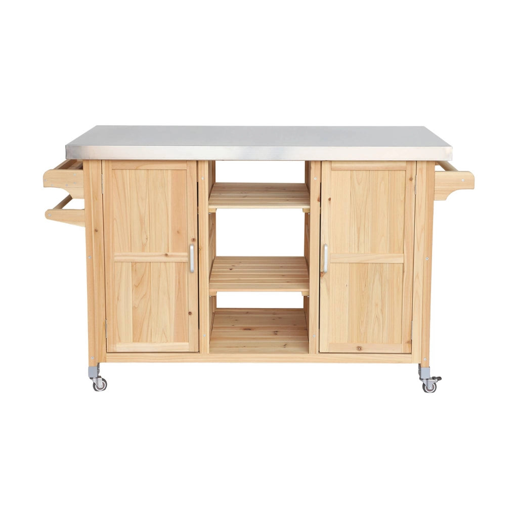 Carrello da cucina da esterno in legno con maniglie e 7 vani
