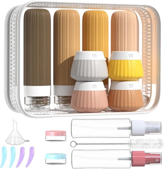 Set di 18 flaconi di viaggio - boccette di silicone sigillabili - per articoli da bagno - accessori da viaggio riutilizzabili - per condizionante, shampoo, lozione e gel doccia