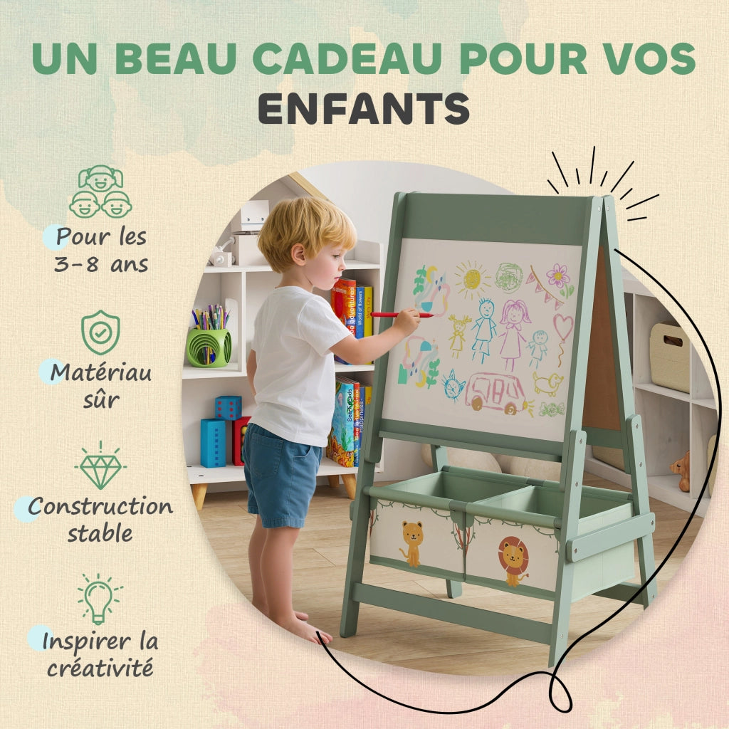 Tavolo da disegno bambini 3 in 1 ¨C zephmum ¨C verde 54x46x94 cm