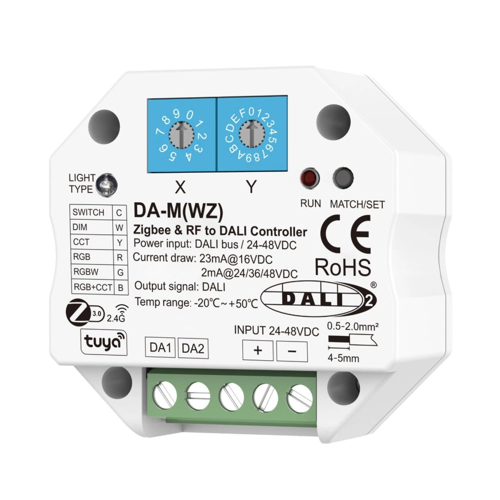Convertitore Zigbee RF a DALI, Compatibile con Tuya APP e Philips Hue, Controller 6 in 1 per Monocolore CCT RGB RGBW RGB+CCT, 1 Indirizzo, Alimentazione Da Bus 15mA@16VDC o 2mA@24VDC