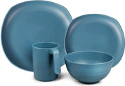 Serviesset in plastica, 4 piatti, 4 ciotole, 4 tazze, resistente a microonde e lavastoviglie, set da campeggio per bambini e adulti, capienza 4 persone