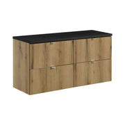 Set da bagno sospeso VANO effetto rovere e nero 120cm: mobile sottolavabo con cassetti + piano per lavabo
