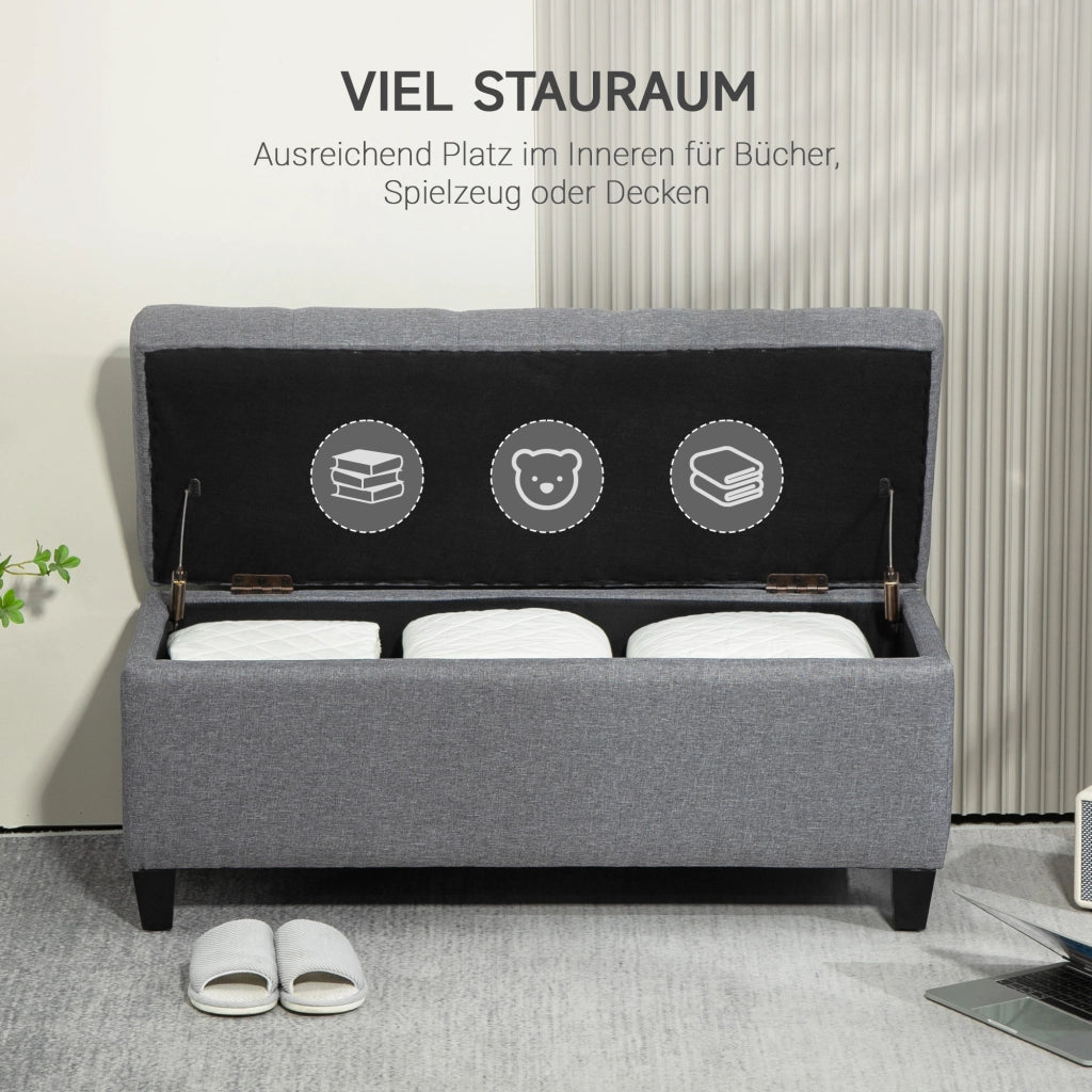 Panca contenitore imbottita con vano portaoggetti per ingresso e camera in poliestere grigio chiaro 100 × 40 × 44 cm