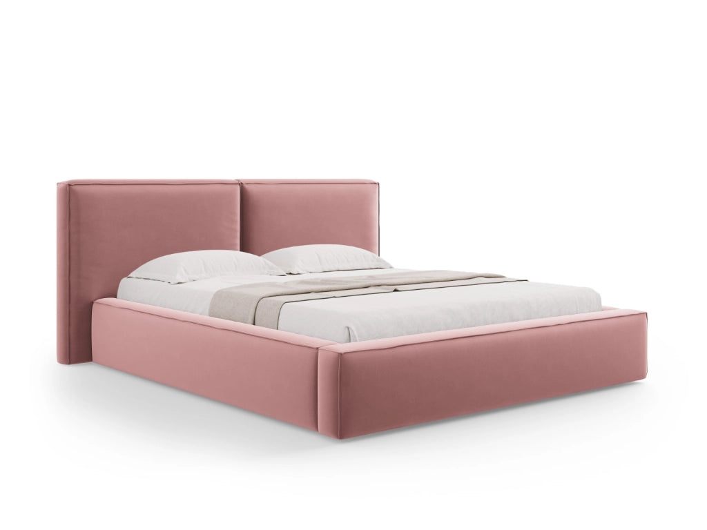 Cosmopolitan Design - Letto a cassettone con testiera doppia "Arendal" 180x200cm in velluto rosa 