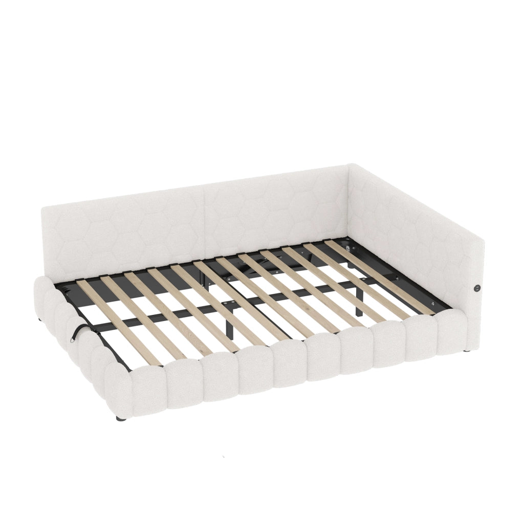 Letto daybed 140x200 cm con contenitore; LED; USB e Type-C; bianco