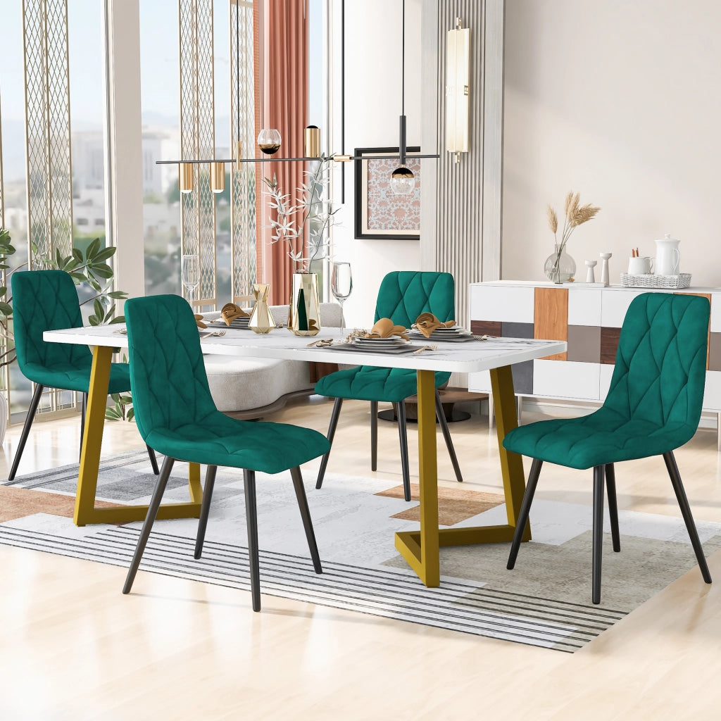 Set tavolo da pranzo per 4 persone con 4 sedie, piano rettangolare in MDF, per cucina, verde, 117 × 68 × 75 cm