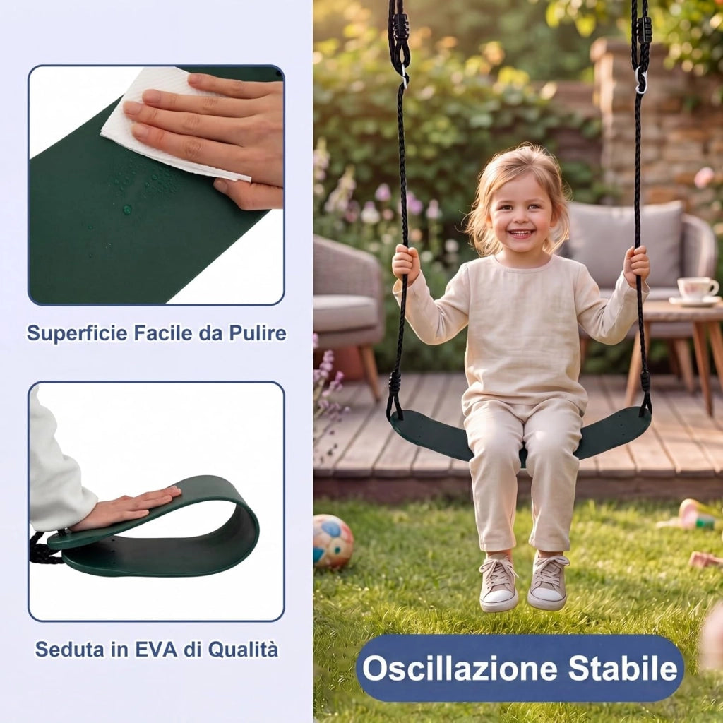 Set di Altalene da Interno e da Esterno, 3 in 1 Altalena da Giardino per Bambini, Corde Regolabili, per Giardino e Parco, Portata 300 kg