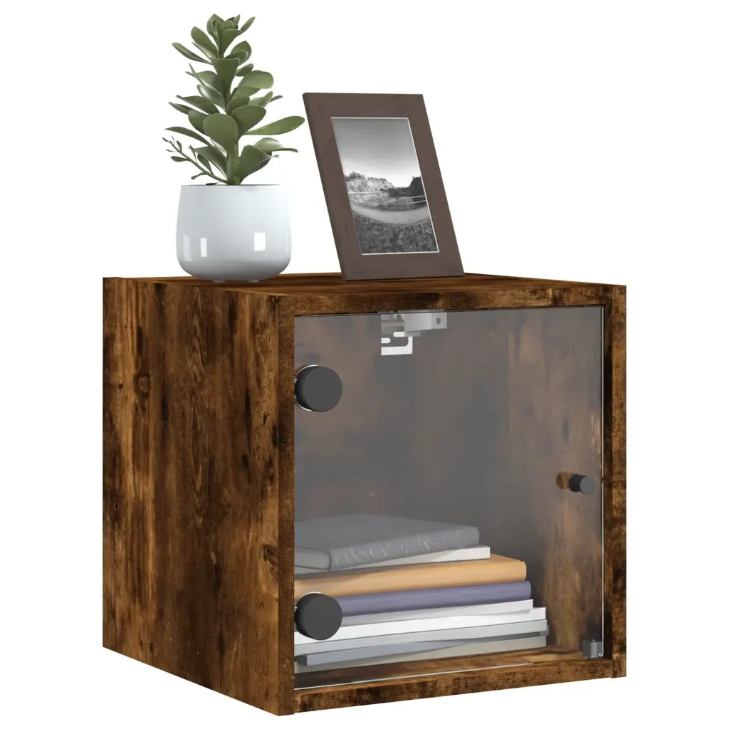 Comodini con Ante in Vetro 2pz Rovere Fumo 35x37x35 cm 836471