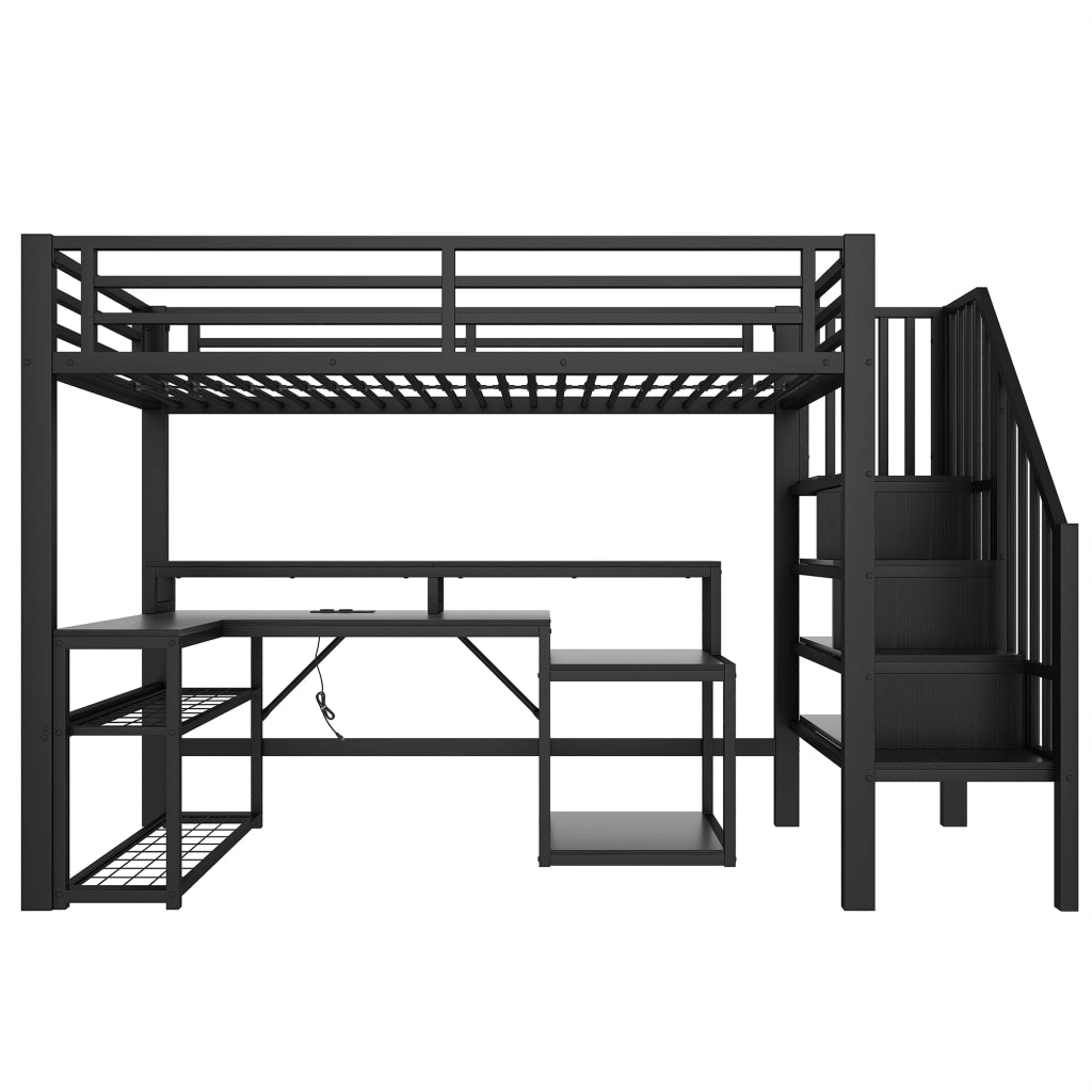 Letto a Soppalco con Scrivania e LED ¨C MINIMAL ¨C Struttura Metallo Nero 90x200