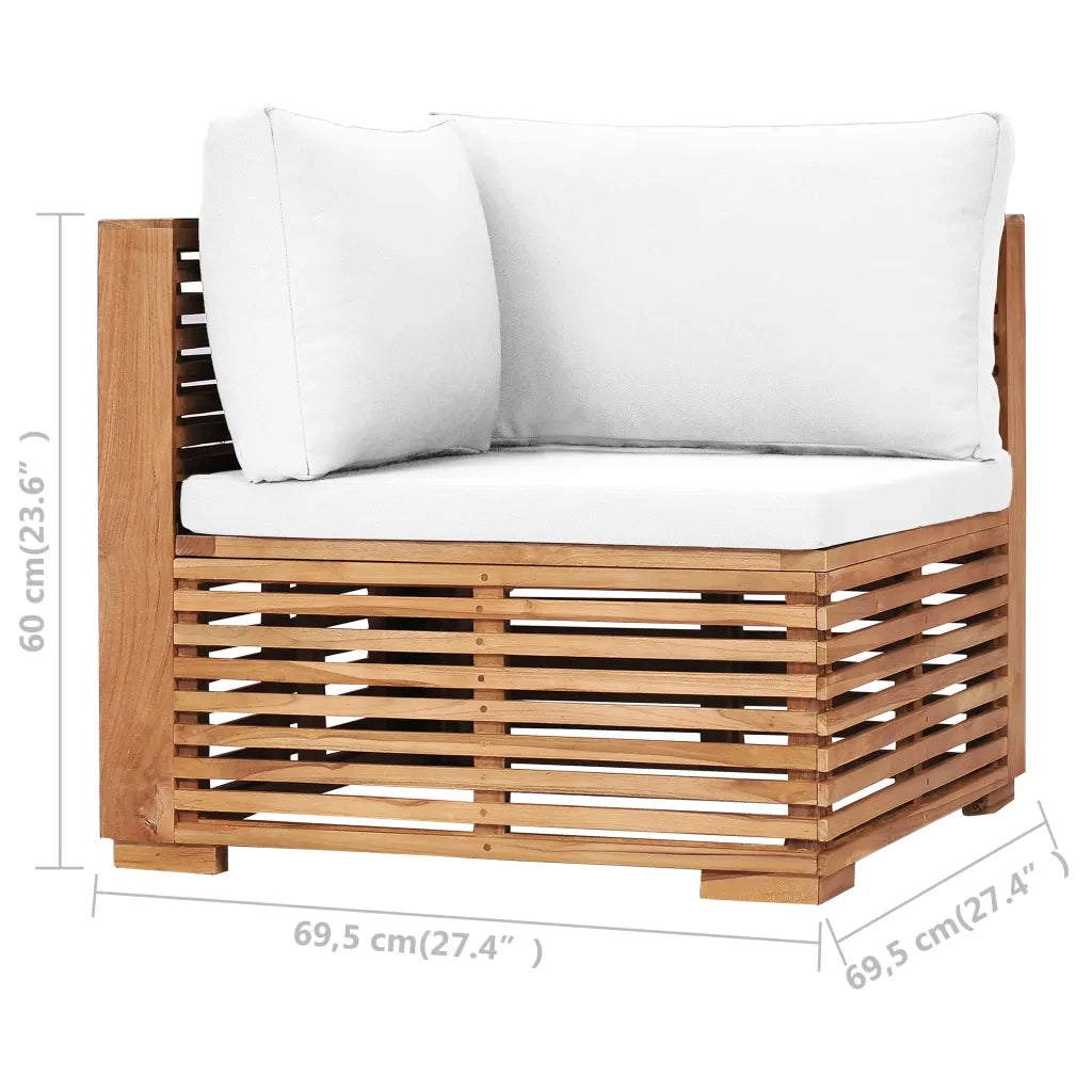 Divano Angolare da Giardino con Cuscino Crema Massello di Teak cod mxl 71891