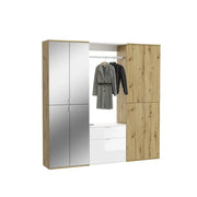 Armadio con 8 ante, 4 specchi, 2 cassetti e un guardaroba - Bianco e rovere - BODITE
