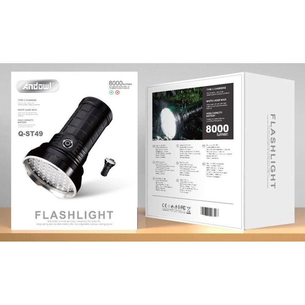 Trade Shop - Torcia Elettrica Led Batteria Ricaricabile Q-st49 Con Luminosità Massima 8000 Lm -