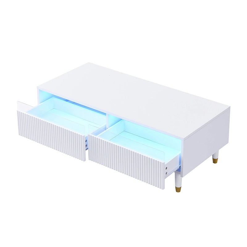 OKWISH Set di 2 Mobili da Soggiorno con Mobile TV a 4 Ante e Tavolino con 2 Cassetti, LED, MDF Bianco