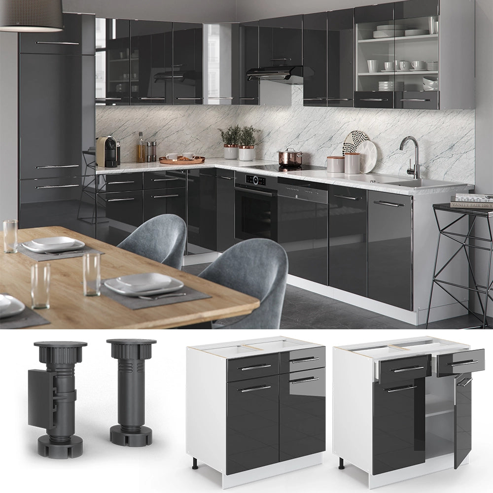 Vicco Mobiletto base per cucina Antracite lucido 80 cm con cassetto, senza piano di lavoro