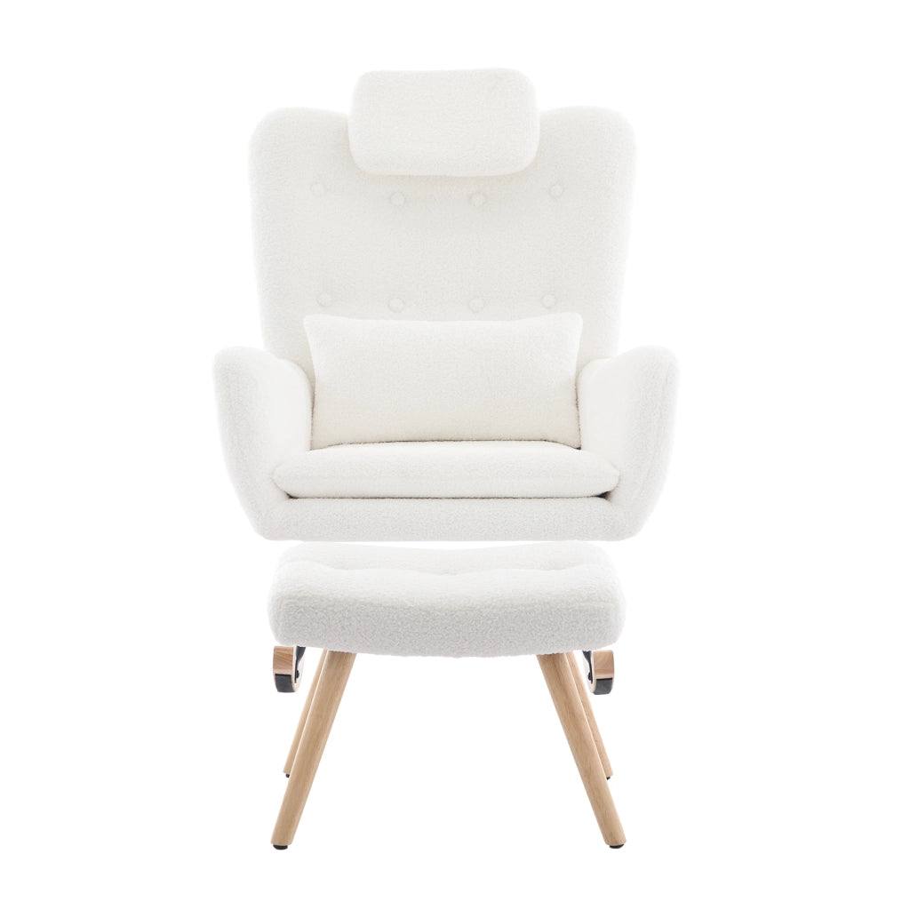 Poltrona Dondolo Relax con Poggiapiedi ¨C MINIMAL ¨C Tessuto Teddy, Braccioli, Reclinabile