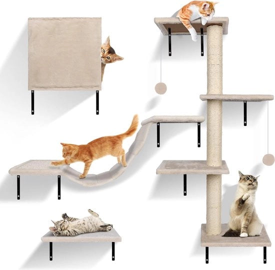Set di arrampicata per gatti 10 pezzi - Grande ponte di arrampicata, criccioli in sisal, area di gioco e riposo con pallino di gomma - Ideale per gatti fino a 10 kg - Perfetto per gatti attivi