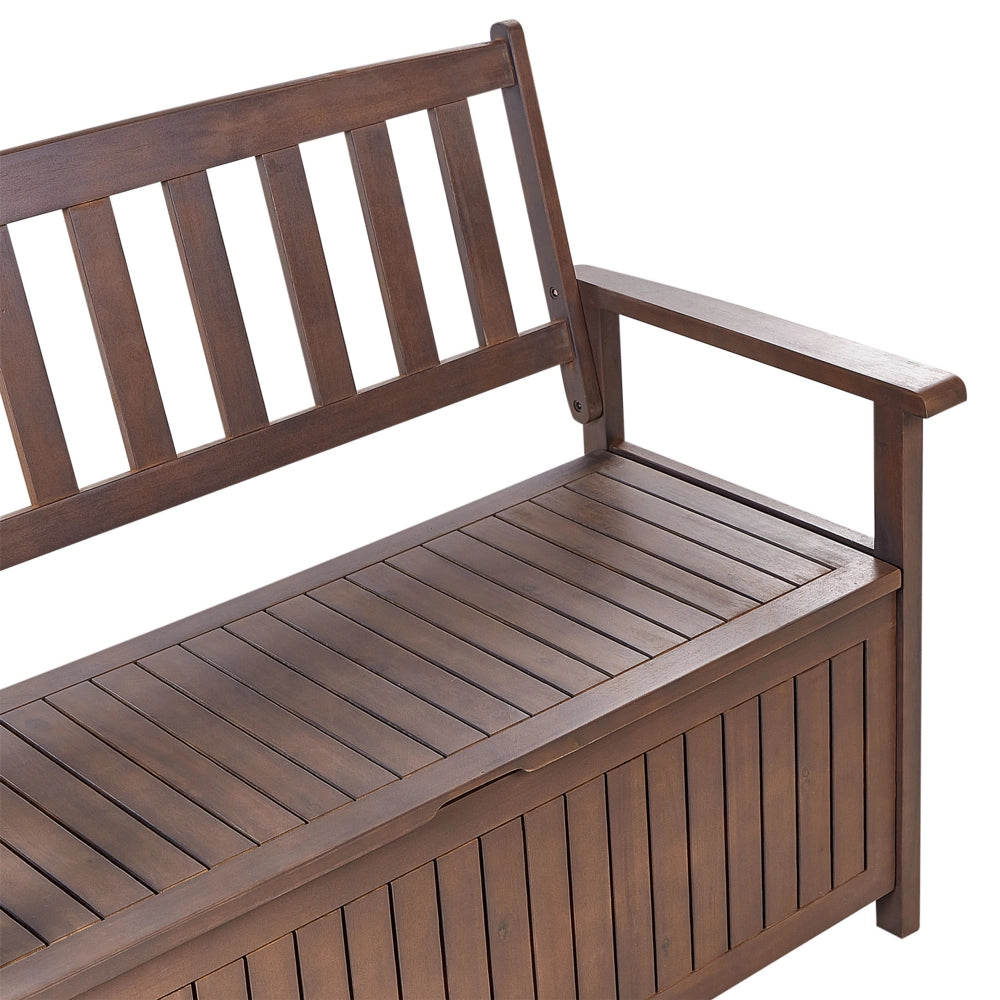 Panca da Esterno con Contenitore in Legno Massello di Acacia 2 Posti 120 cm Colore Scuro e cuscino rosso