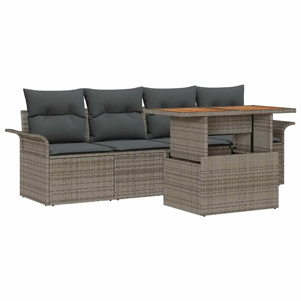 Set Divano da Giardino con cuscino 5 pcs Grigio polyrattan