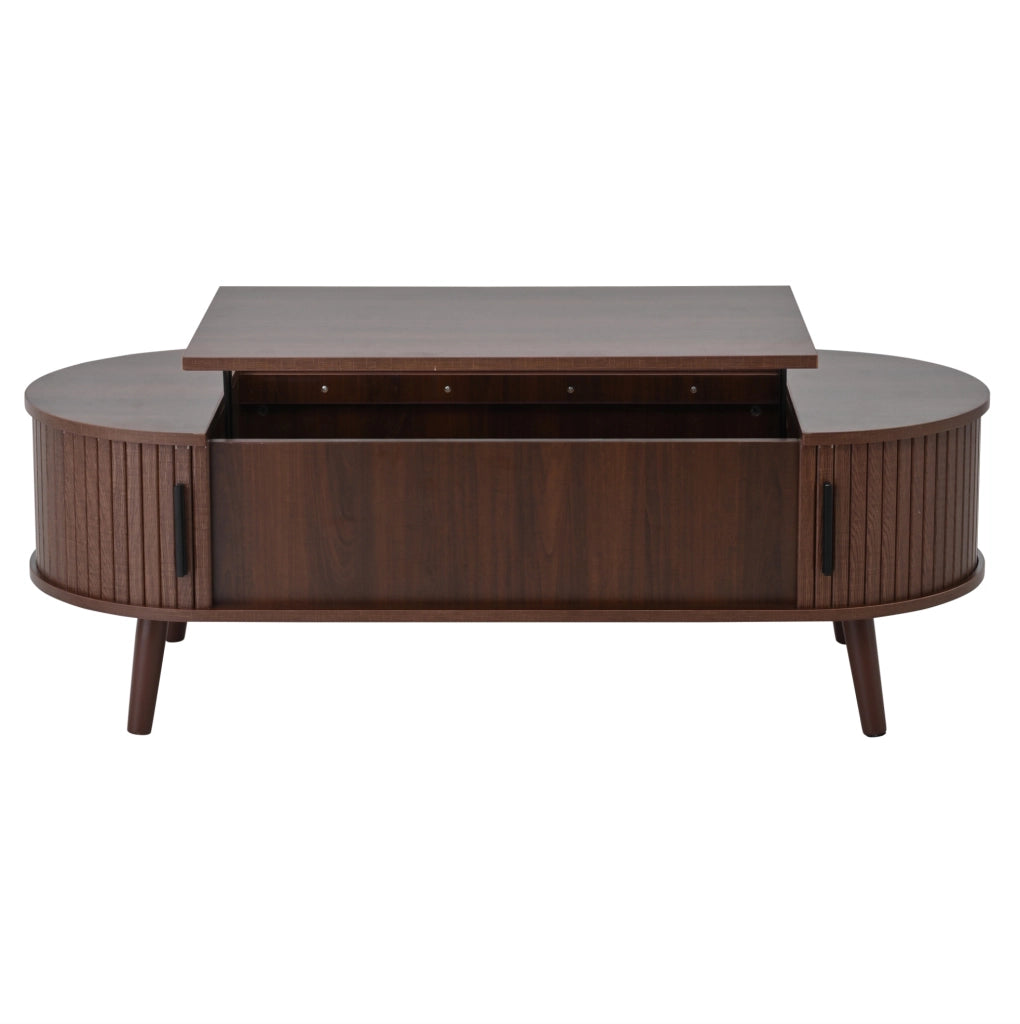 Tavolino da salotto 120x50x39.5 cm regolabile in altezza con vano nascosto in MDF noce