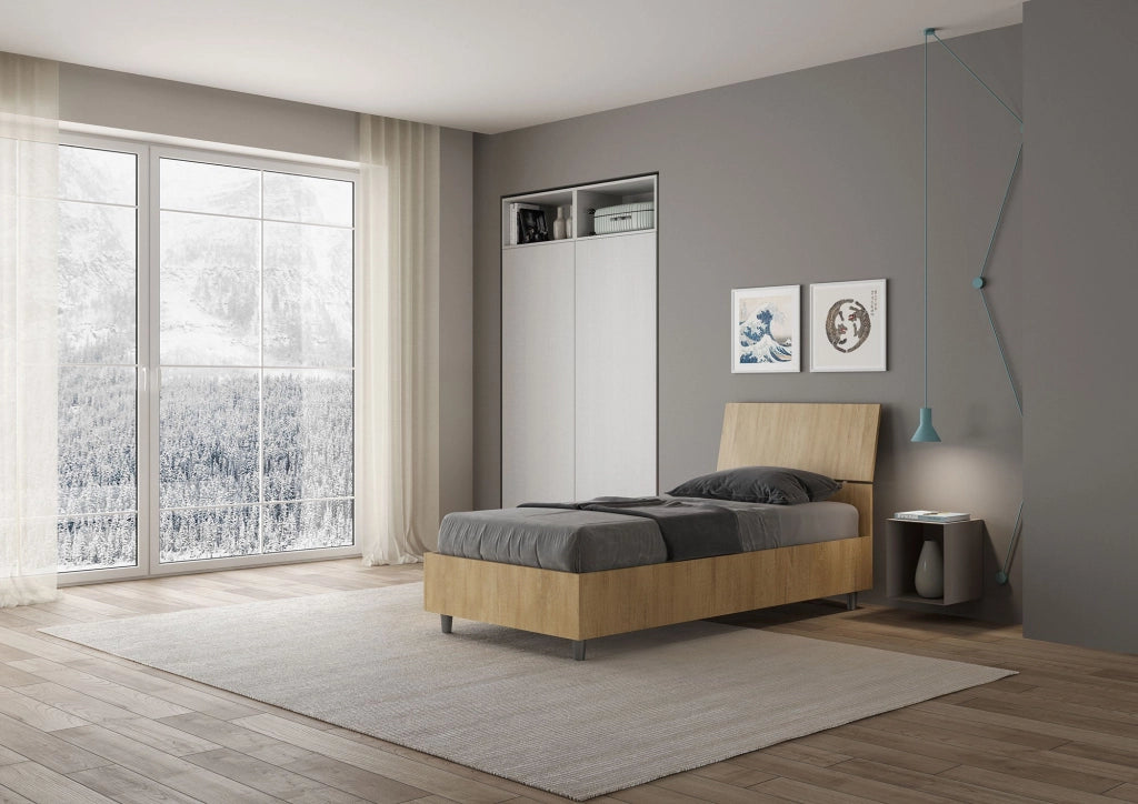 Letto singolo contenitore 80x200 testata inclinata cemento Demas