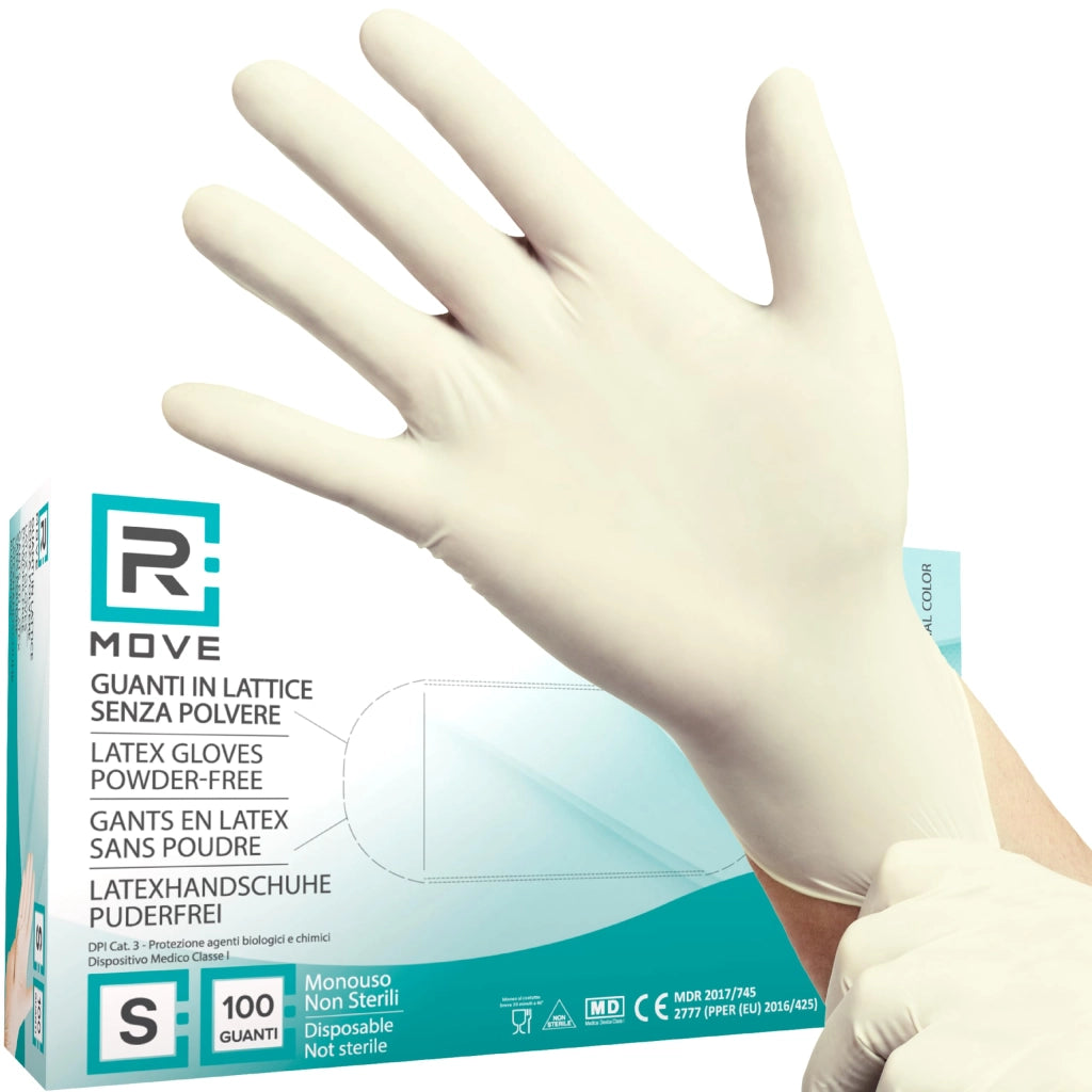 100 guanti in Lattice monouso 5,7 senza polvere, alta sensibilità sia al tatto che al palmo, guanti usa e getta in lattice, dispostivo medico (100, S)