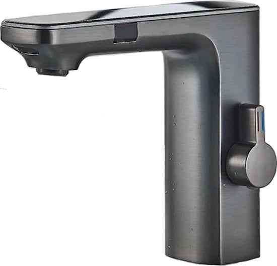 Wastafello con Sensore - Controllo Sensoriale - Grigio Laccato - Schermo LCD Digitale - Acqua Calda e Fredda - Rubinetto a Comando