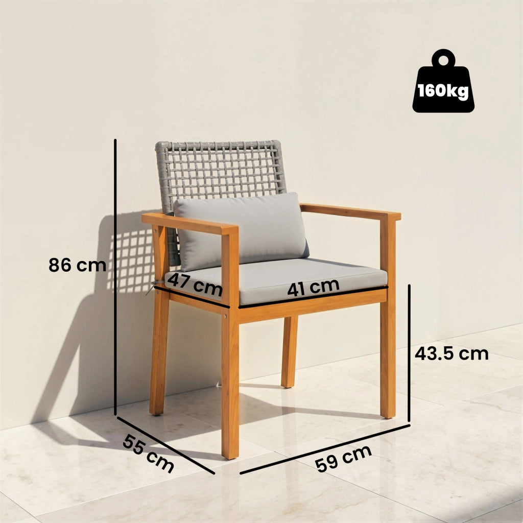 Sedia da Pranzo in Legno di Acacia con Cuscini ¨C zephmum ¨C Legno Naturale