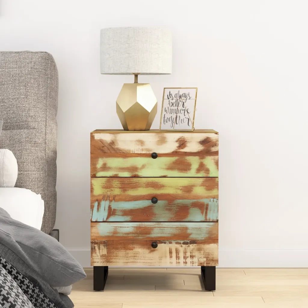 Comodino 50x33x62cm Legno Massello Recupero e Legno Multistrato 350662
